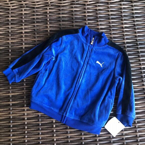 Puma Boys Jacket Size 24 Months Blue Black Velour Zip Front Track Style Soft NEW - Picture 5 of 8